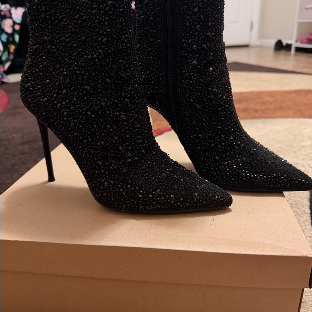 Steve Madden Black Rhinestone Ankle Booties
